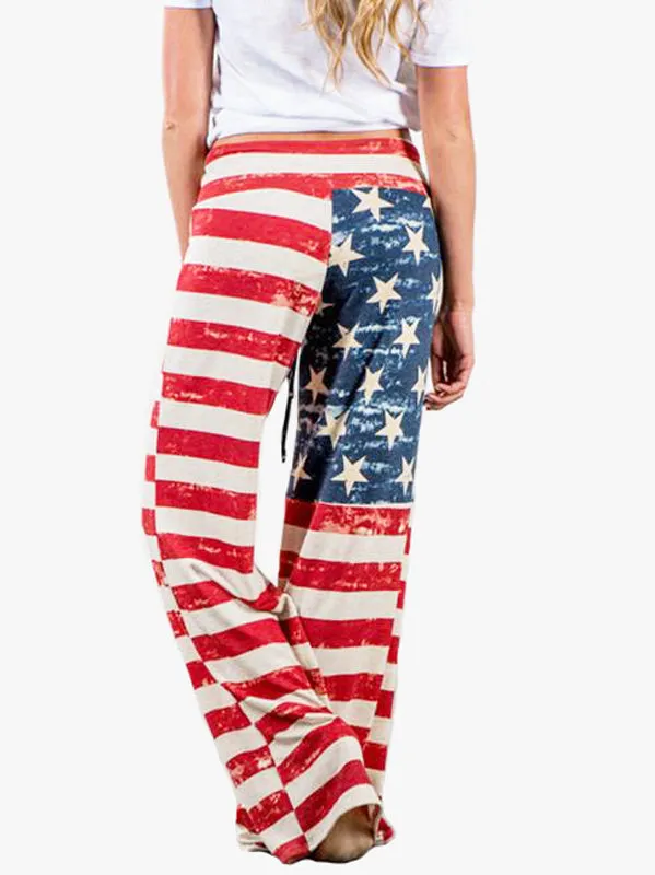 Women Wide Leg High American Flag Print Trousers