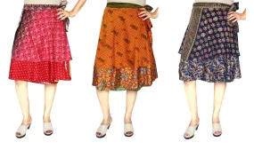 Women's Indian Sari Magic Wrap Short Skirt Wholesale 3 Pcs Lot Two Layers